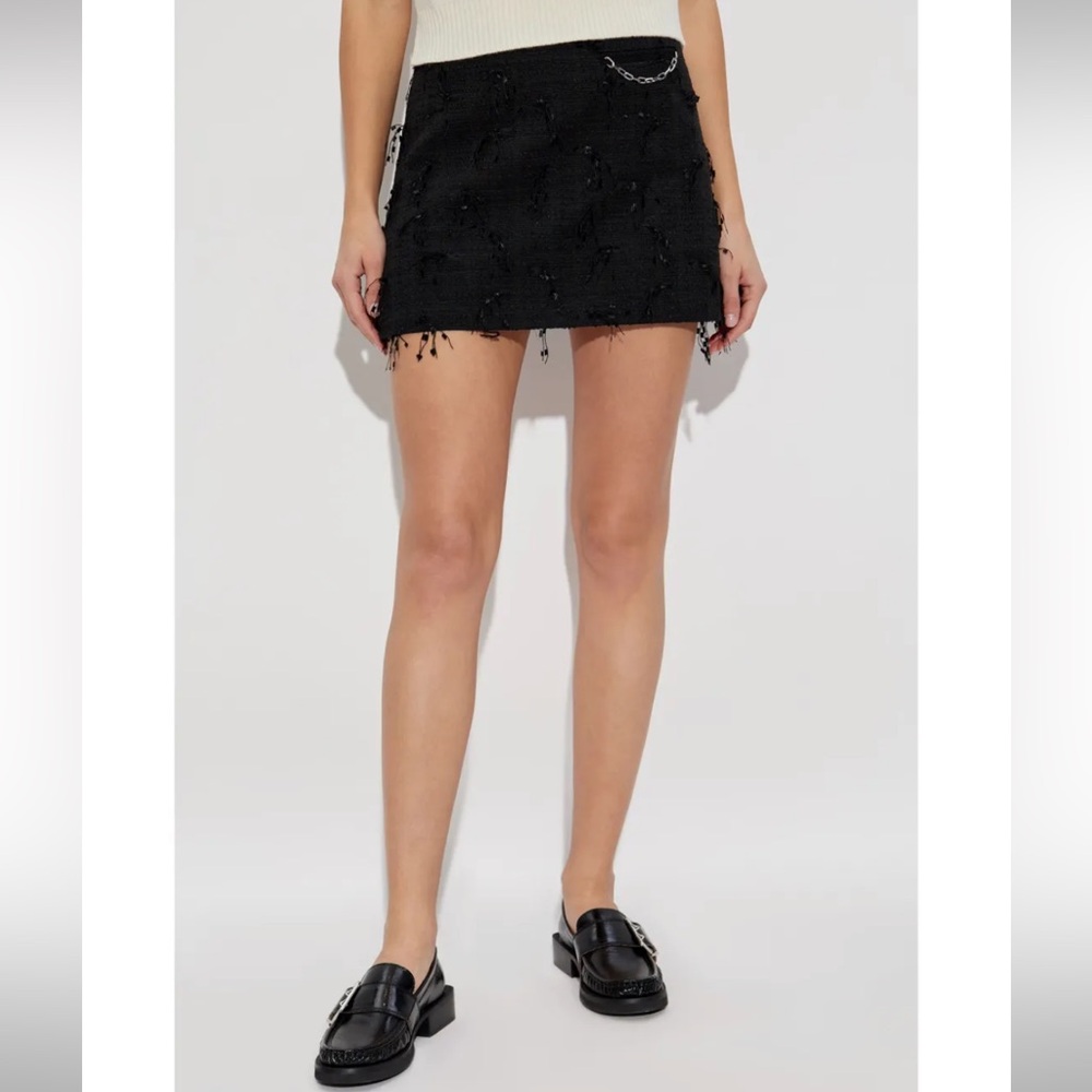Ganni fringed tweed mini skirt